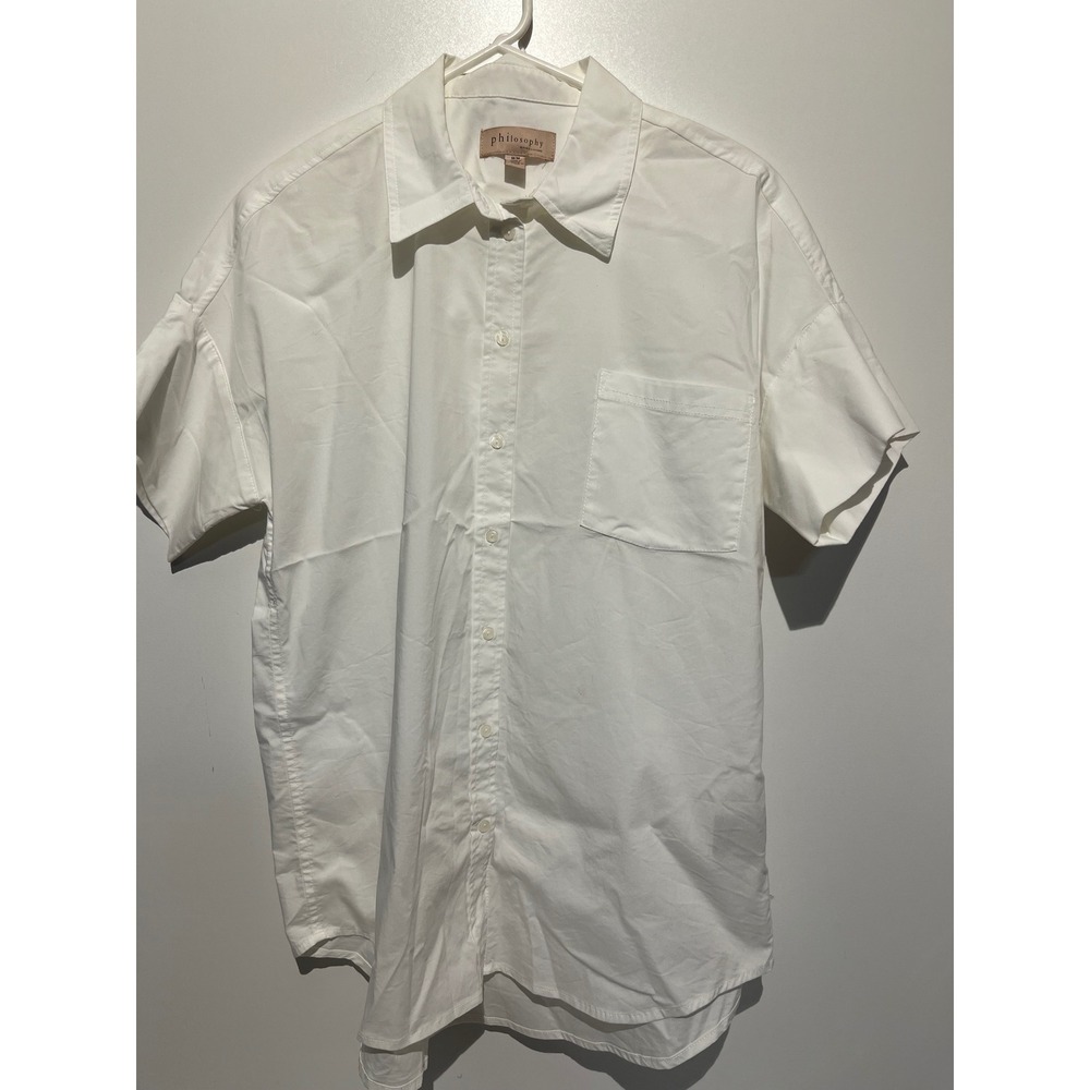 Philosophy Republic Clothing White Short Sleeve Button Down Shirt Medium
